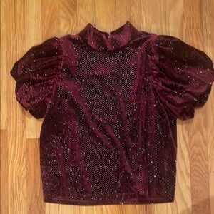 Burgundy Velvet Puff Sleeve Top size small